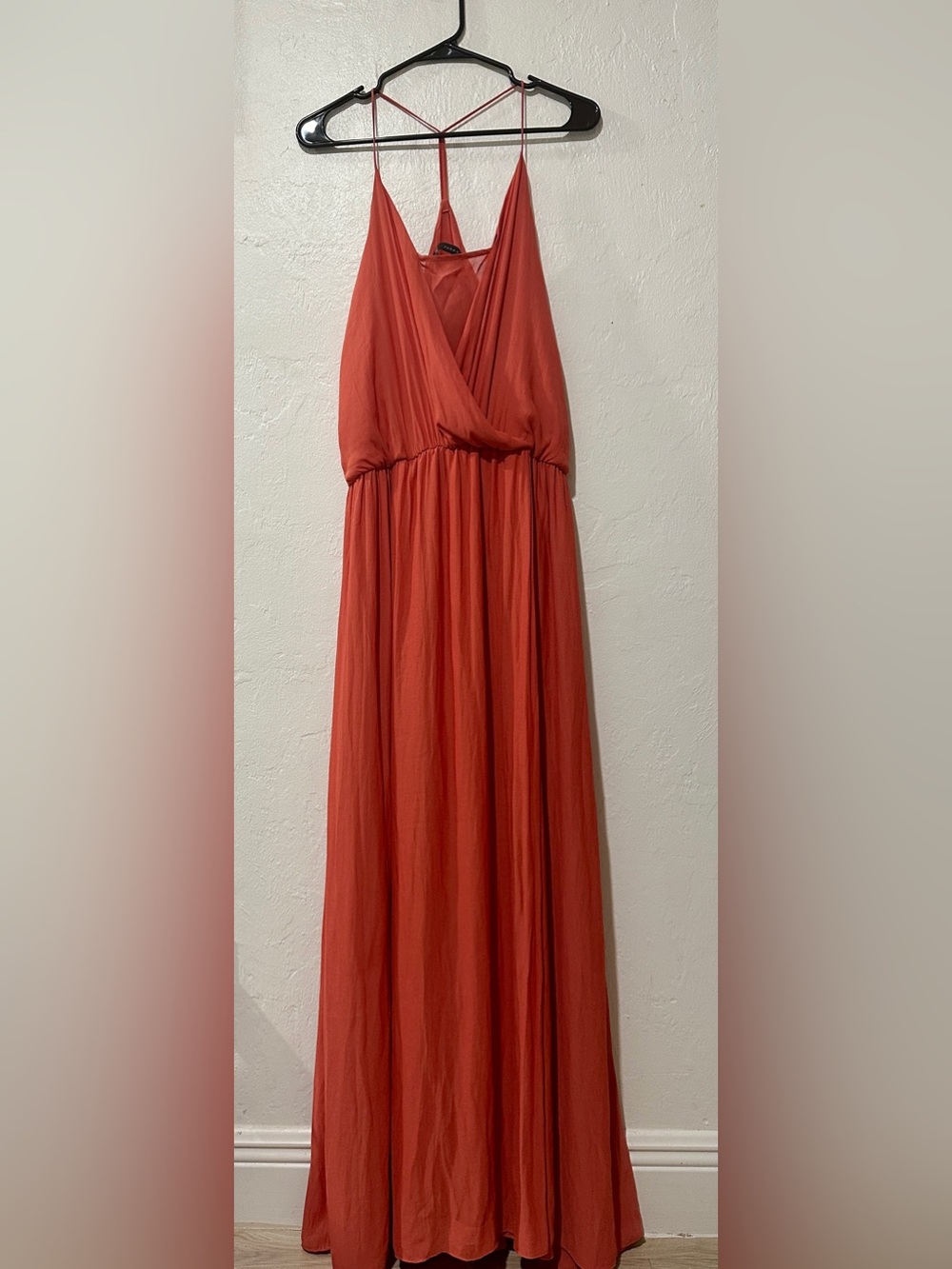 Zara Basic Coral Maxi Dress Women Size S Sleeveless Flowy Wrap V-Neck
